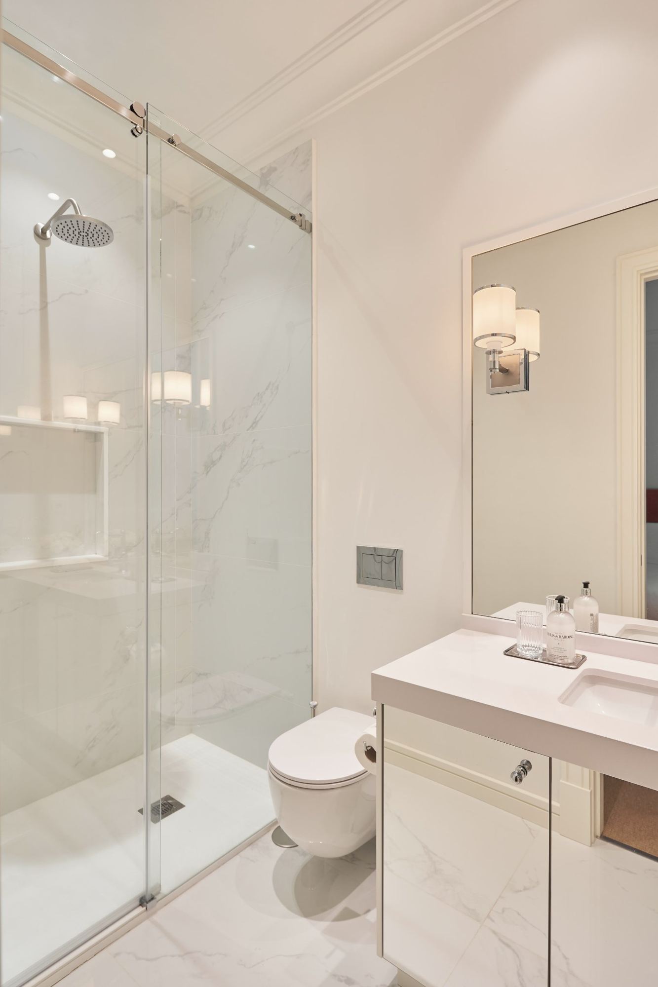 Double room bathroom with marble walk-in shower